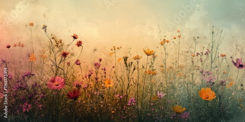 A Summer Meadow Of Wildflowers In Soft Hues