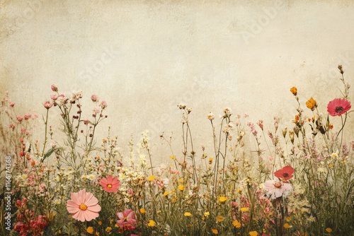 Vintage Wildflower Meadow Summer Blooms Rustic Background