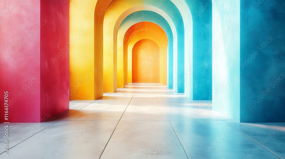 Modern hallway with vibrant gradient colors Modern hallway with vibrant gradient colors