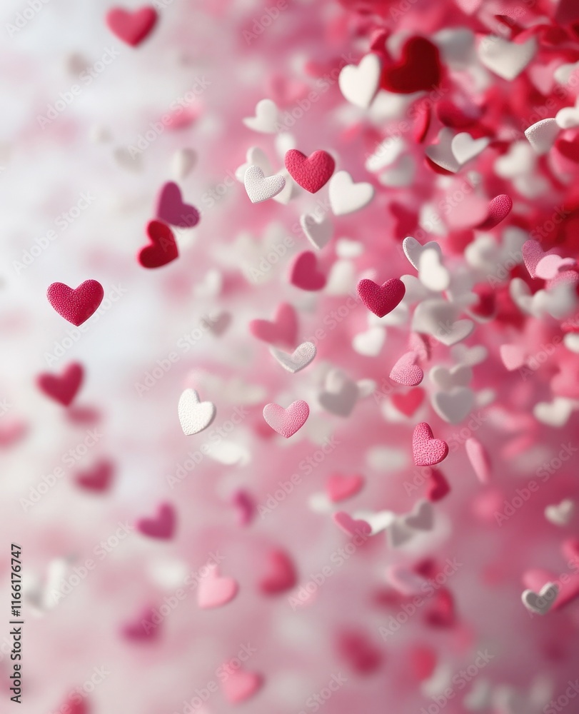 3D Valentine's Day Background with Hearts and Balloons in Pink Theme