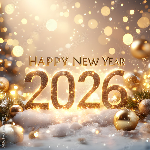Magical New Year Celebration 2026 with Glittering Decor and Golden Bokeh Effects
