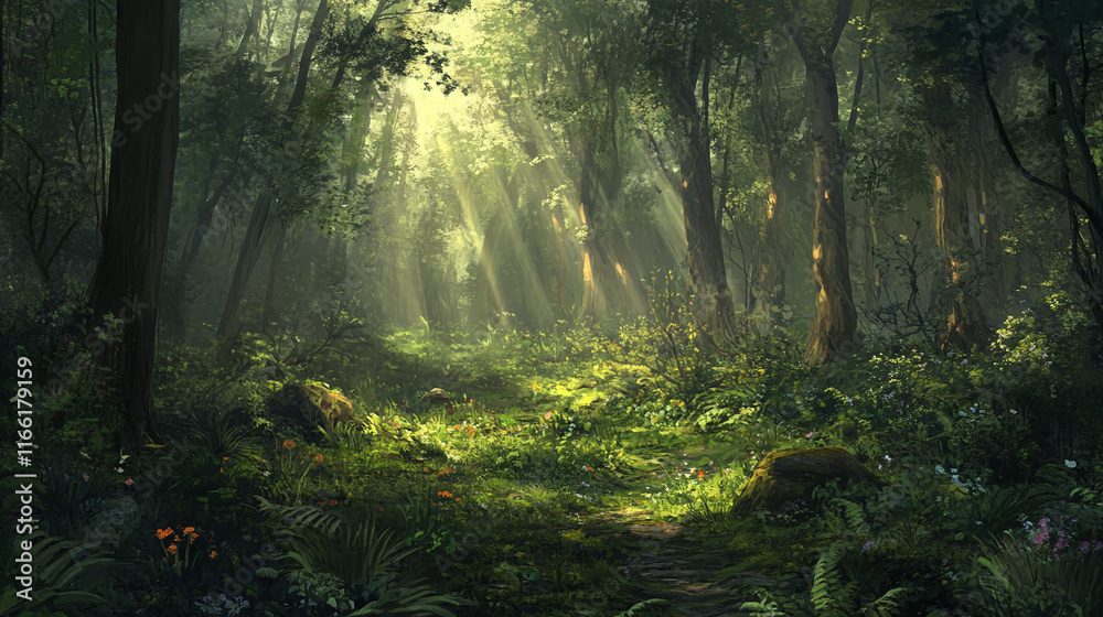 Fototapeta premium Mysterious Depths: A Tranquil Forests Enchanted Realm