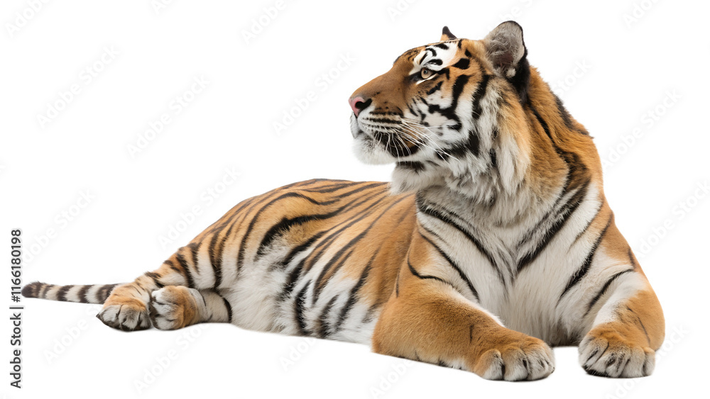 Fototapeta premium Bengal tiger resting isolated on white background