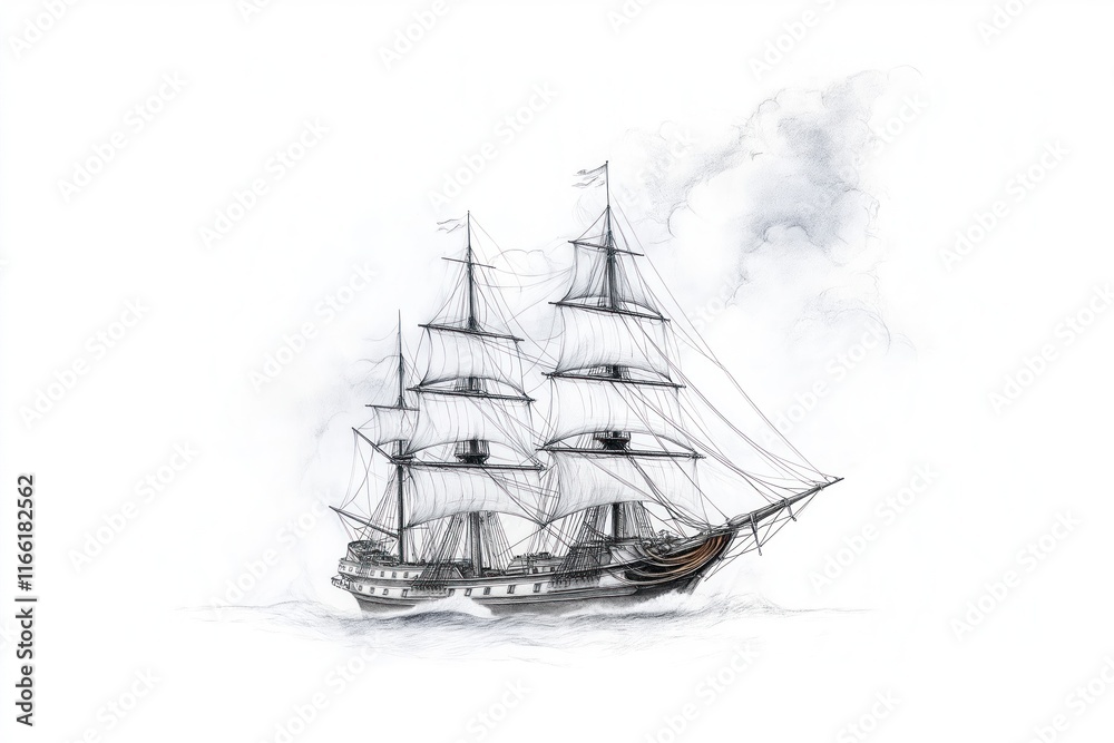 custom made wallpaper toronto digitalVintage ship sailing on open sea. Large sailing vessel with billowing sails on calm sea under cloudy sky. Nautical scene suggesting adventure, voyage on water. Traditional sailing vessel history,