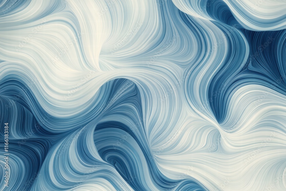 Obraz premium Seamless wave like pattern in soothing blue and white color blend creating an elegant design for various applications. Generative AI
