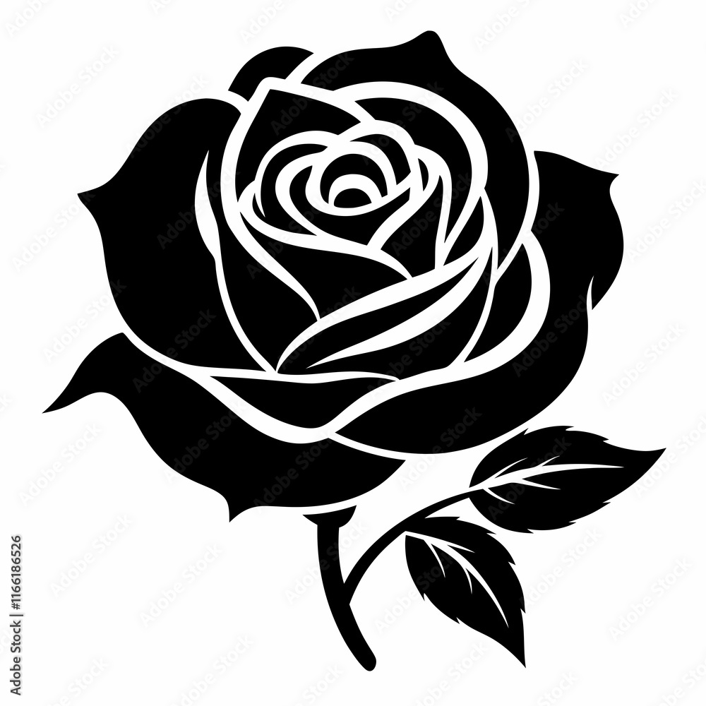 Rose Silhouette on White Canvas Rose Silhouette on White Canvas