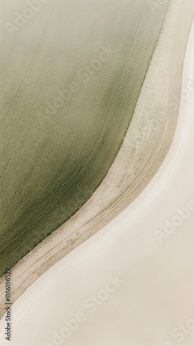 Obraz na płótnie Aerial view of green fields and pathways forming abstract curves, symbolizing natural harmony and design balance. w salonie