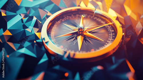 A hologram compass. A compass of polygons, triangles , points, and lines. Compass is a low-poly compound structure. The technology concept.