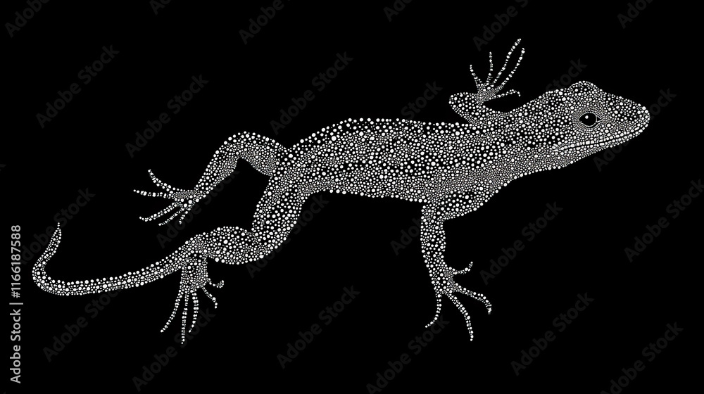 Naklejka premium Lizard of particles. Silhouette of a lizard is of little circles.