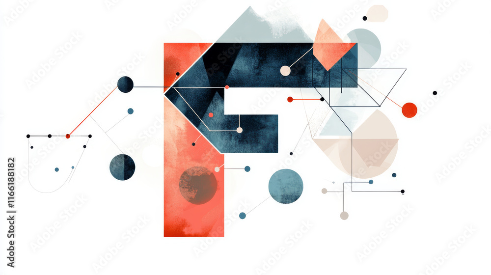 Obraz premium The letter F consists of points, lines and triangles. Vector illustration