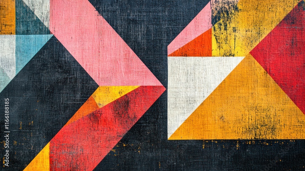 Naklejka premium Abstract geometric shapes in vibrant colors on a textured background.