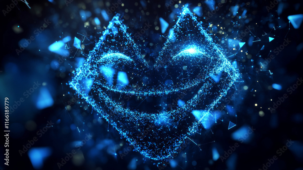 The hologram is positive. The positive consists of polygons, triangles of points and lines. Smile icon low poly compound structure. Technology concept vector. The hologram is positive. The positive consists of polygons, triangles of points and lines. Smile icon low poly compound structure. Technology concept vector.