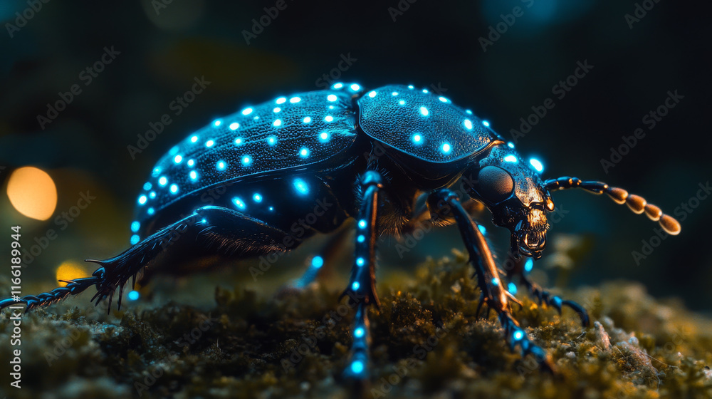 Naklejka premium A beetle of blue glowing dots. Beetle vector illustration