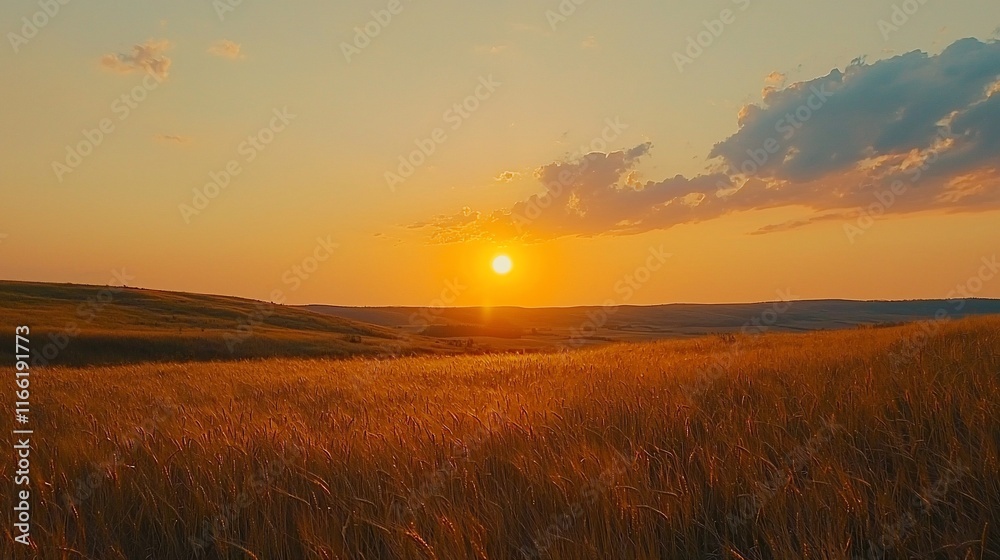 Golden sunset over a vast wheat field. Golden sunset over a vast wheat field.