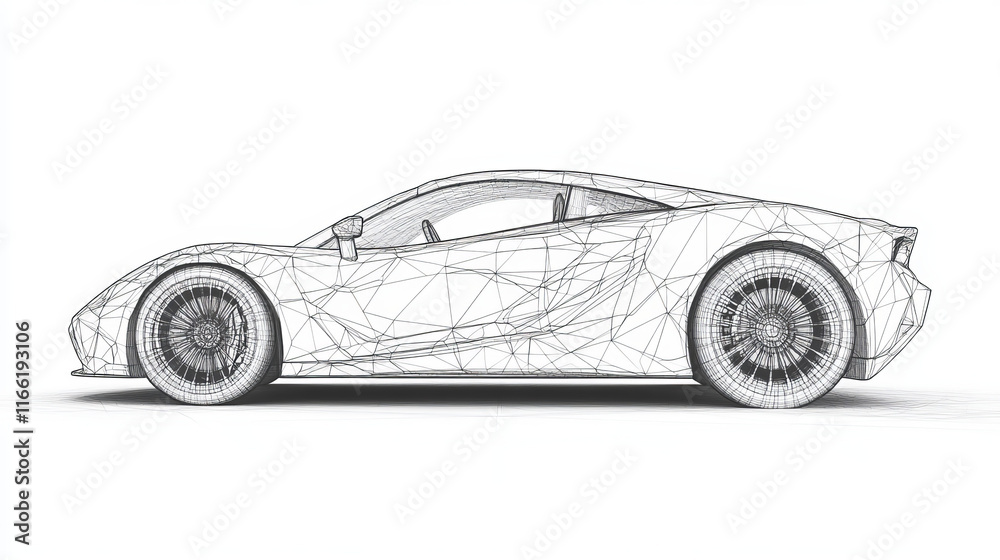 Fototapeta premium The car consists of points, lines and triangles. The polygon shape in the form of a silhouette of a car on a white background. Vector illustration
