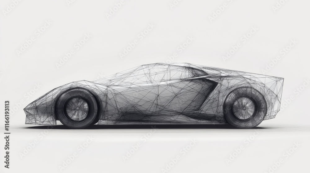 Fototapeta premium The car consists of points, lines and triangles. The polygon shape in the form of a silhouette of a car on a white background. Vector illustration