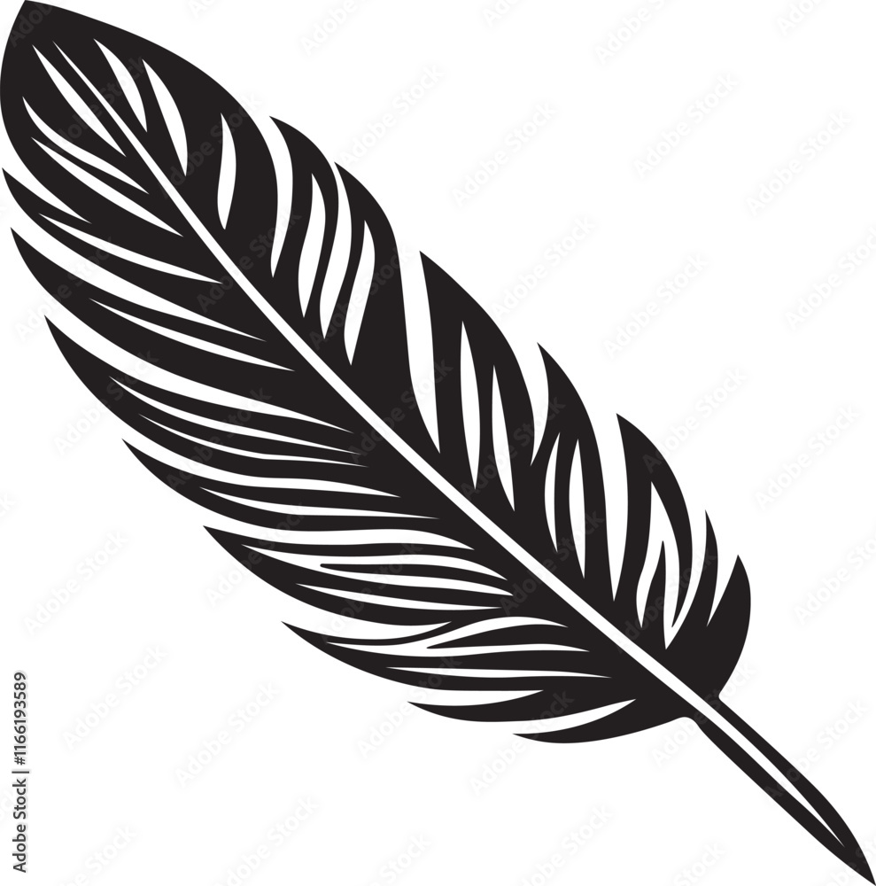 Fototapeta premium Feather Graphic Design Silhouette Vector Art Illustration On A White Background