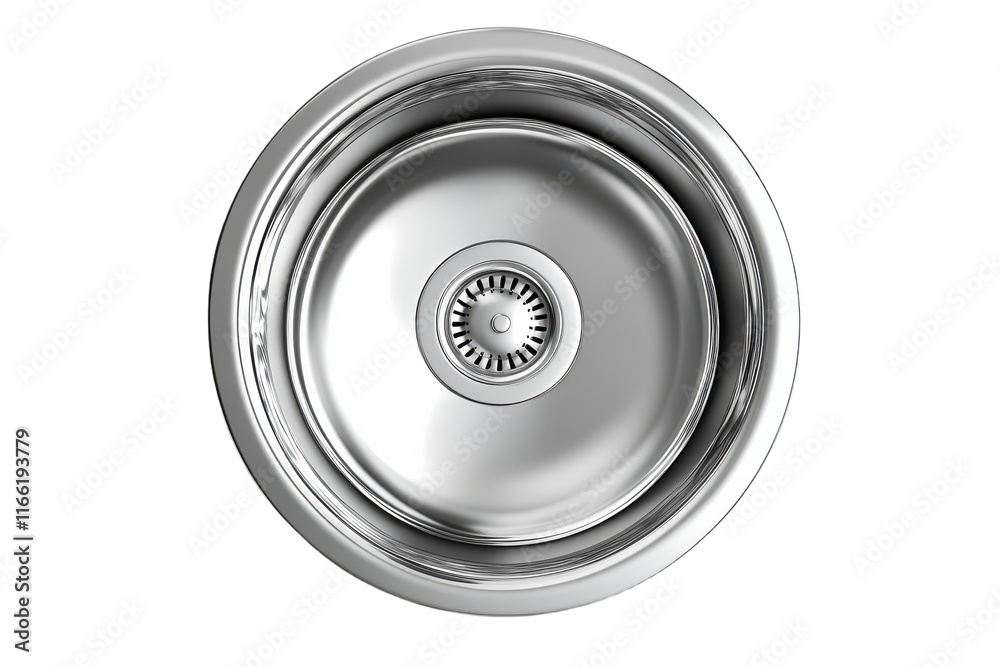 Stainless steel sink with a circular design and a central drain for kitchen or bathroom use Stainless steel sink with a circular design and a central drain for kitchen or bathroom use