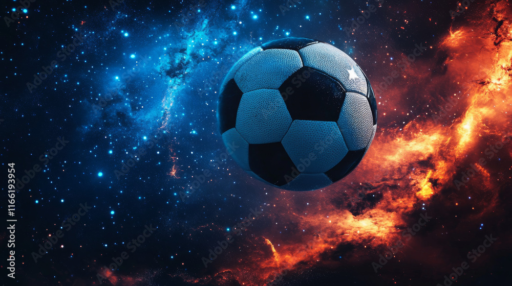 Fototapeta premium Football of blue glowing dots. Particle football
