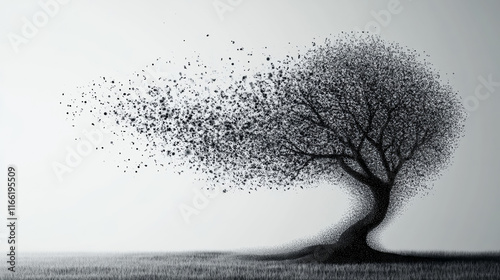 The tree of particles. Tree wind tears of small circles and dots. vector illustration.