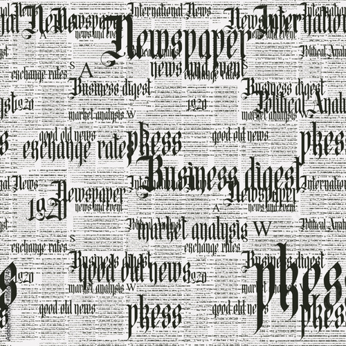 Vector seamless pattern with newspaper or magazine columns. Text in newspaper page unreadable. Old newspaper with black text, repeating newspaper vector background with gothic titles
