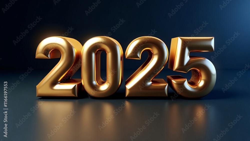 Golden 2025: A shimmering 3D rendering of the year 2025, crafted in gleaming gold and set against a deep, midnight blue background, evokes a sense of anticipation and promise for the future. Golden 2025: A shimmering 3D rendering of the year 2025, crafted in gleaming gold and set against a deep, midnight blue background, evokes a sense of anticipation and promise for the future.