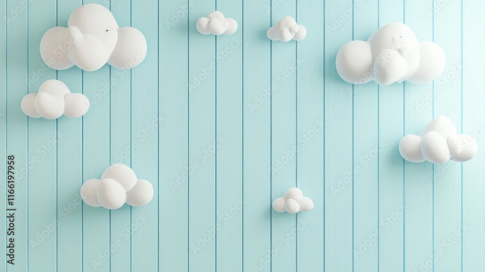 Fototapeta premium Minimalist Blue Background with Floating Clouds