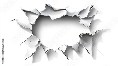 Ragged hole in steel sheet with transparent background. Metal break with ripped edges, torn crack in heavy metal page from cut or explosion, vector realistic illustration