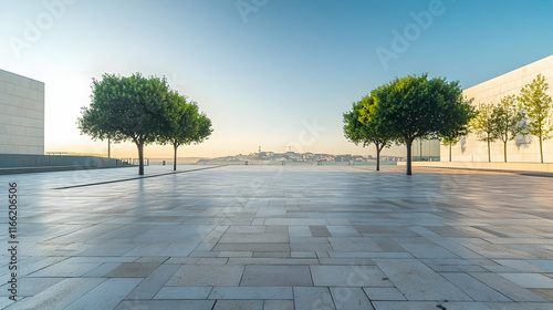 Wallpaper Mural Lisbon modern urban plaza with smooth stone paving and geometric layout tranquil public space Torontodigital.ca