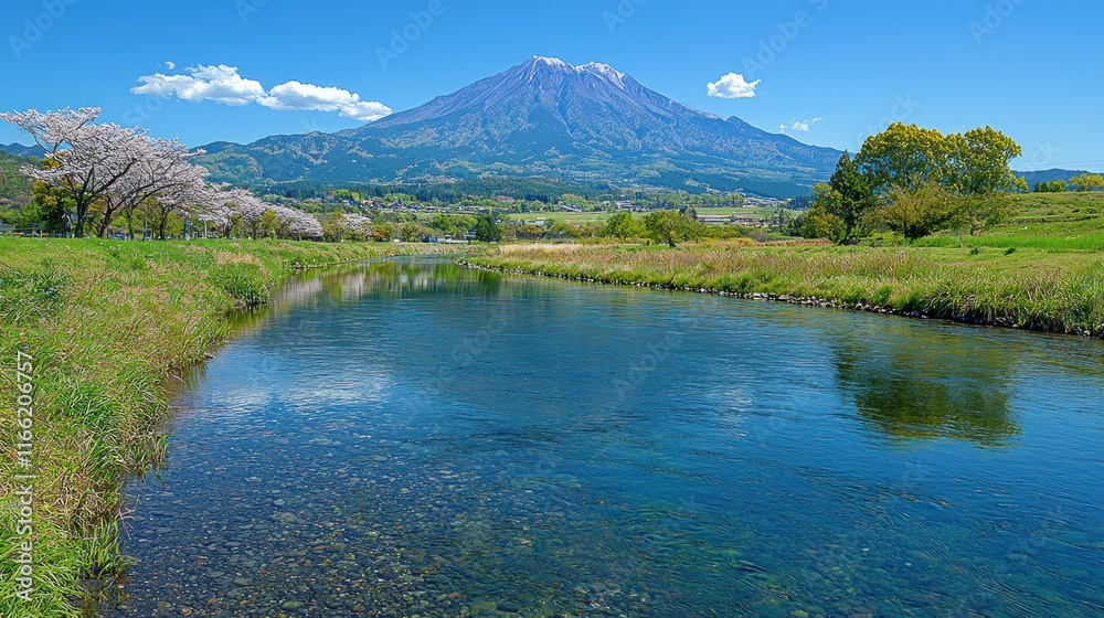 Scenic view of a river with a mountain backdrop.