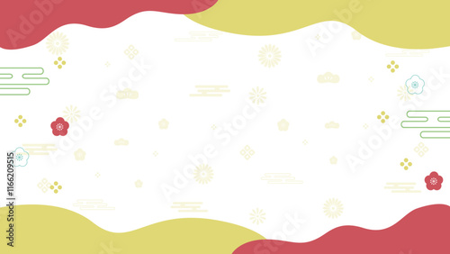 お正月に使える金と朱色の透過柄柄付き幾何学シンプルな枠