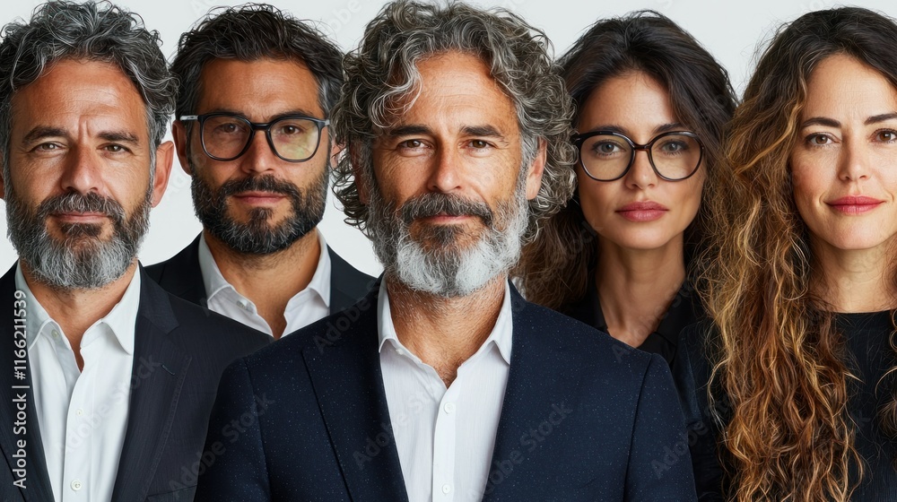 Group portrait of diverse professionals in formal attire. Group portrait of diverse professionals in formal attire.