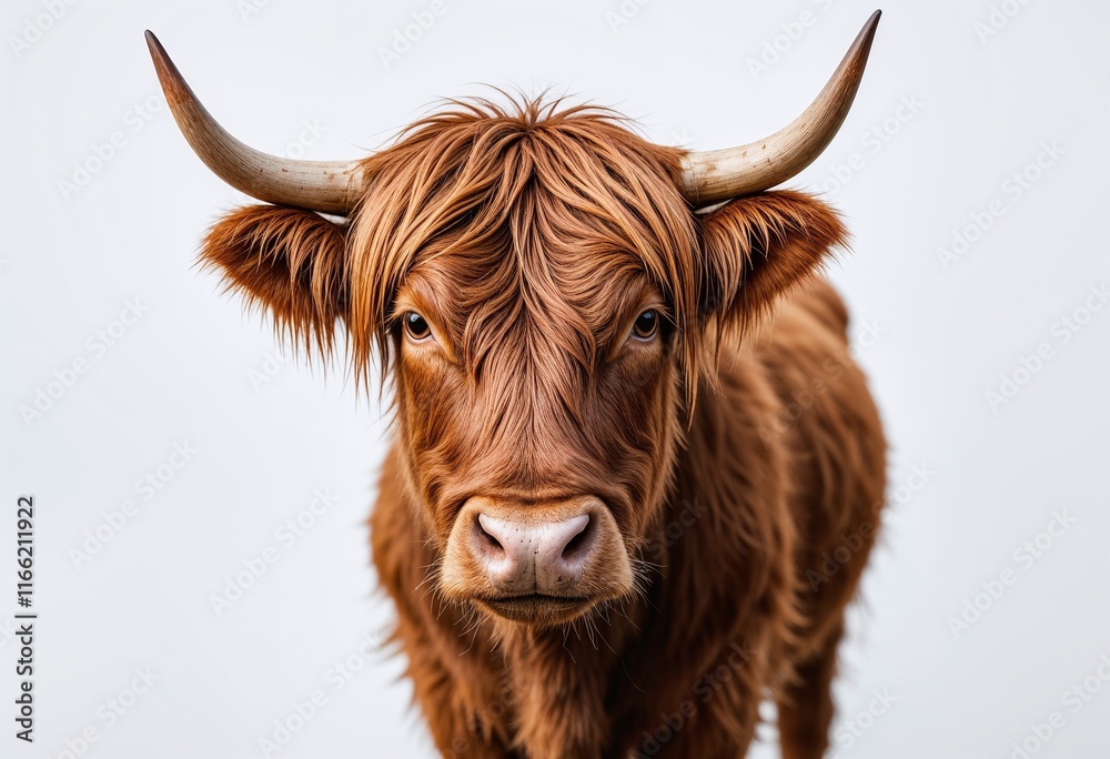 Highland cow portrait A majestic red-haired bovine stares directly at the camera Highland cow portrait A majestic red-haired bovine stares directly at the camera