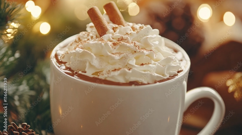 Cozy Hot Chocolate with Whipped Cream and Cinnamon Sticks Cozy Hot Chocolate with Whipped Cream and Cinnamon Sticks
