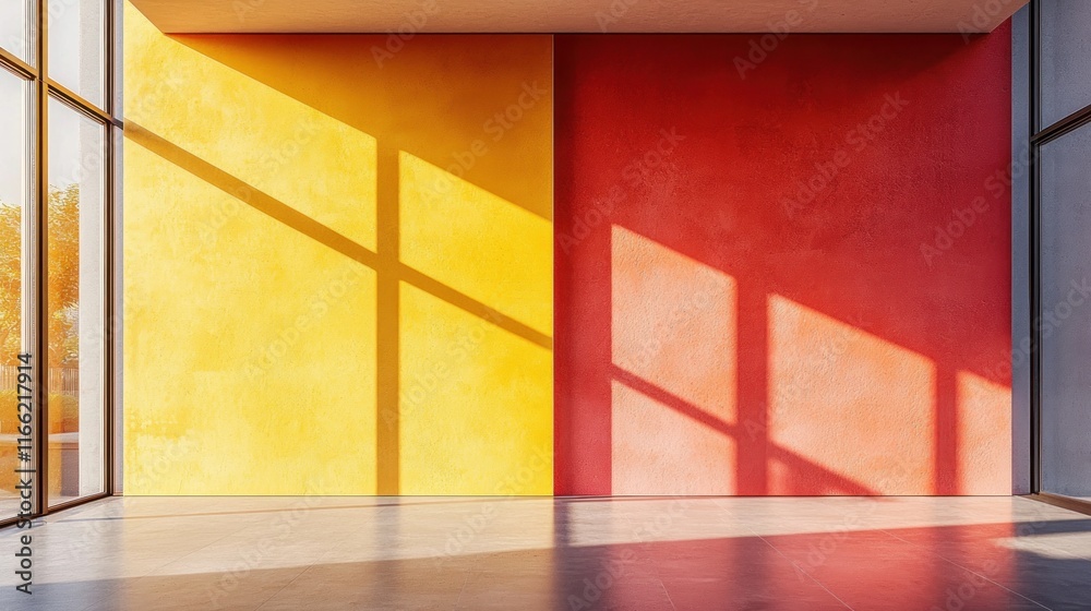 Fototapeta premium Vibrant Yellow and Red Walls Interior Design