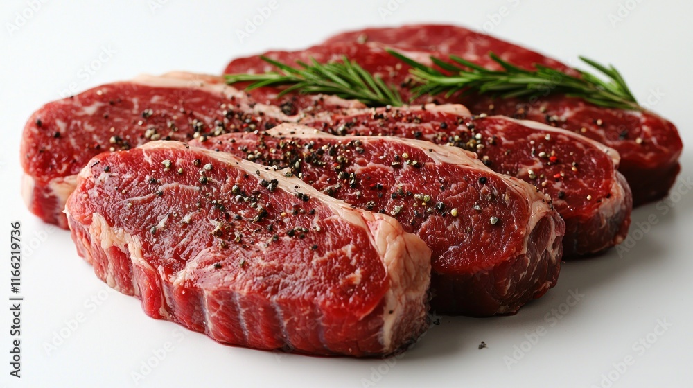 Fresh cuts of beef with seasoning and herbs. Fresh cuts of beef with seasoning and herbs.