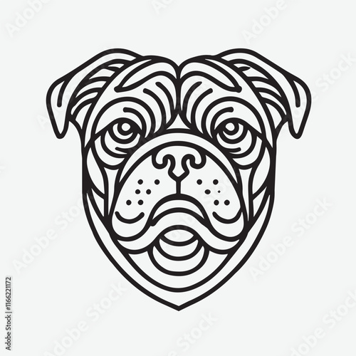 Bull dog line art face vector design, minimal bull dog face vector logo design.