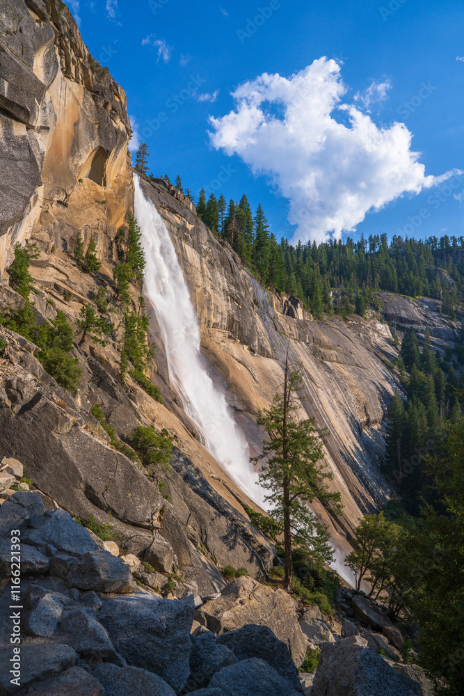 waterfall at the mist trail in yosemite national park, california