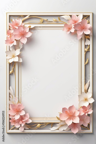 AI generative. 3d frame border design classic style gold swirl on white background. 150 photo