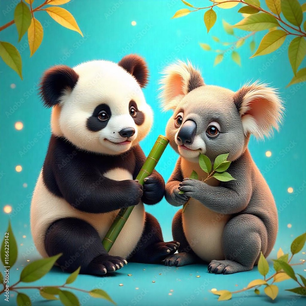 Naklejka premium panda with a bamboo