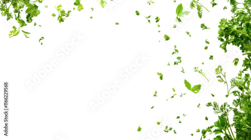 Freshly cut green herbs transparent background