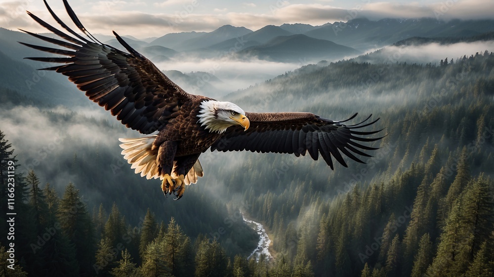 custom made wallpaper toronto digitalMajestic Bald Eagle Soaring Above Misty Mountains 