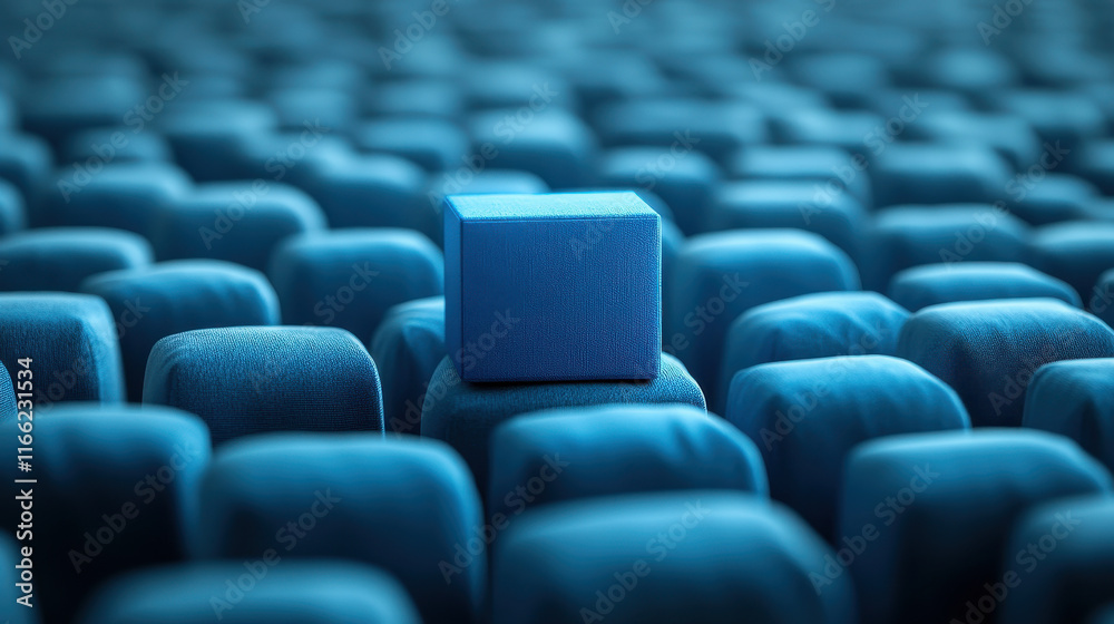 Contrasting Blue Box Among Monochrome White Cubes Symbolizing Individuality and Uniqueness Contrasting Blue Box Among Monochrome White Cubes Symbolizing Individuality and Uniqueness