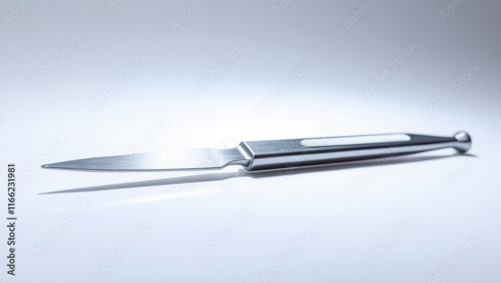 Sleek Metallic Instrument with a Pointed Blade and Handle Sleek Metallic Instrument with a Pointed Blade and Handle