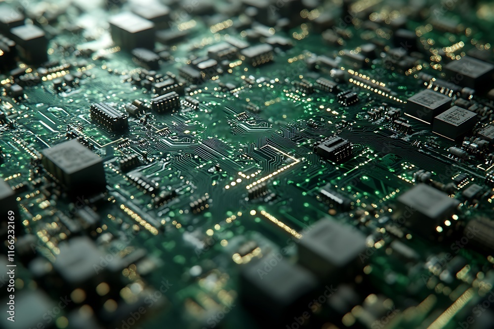 Close-up view of intricate circuit board technology. Close-up view of intricate circuit board technology.