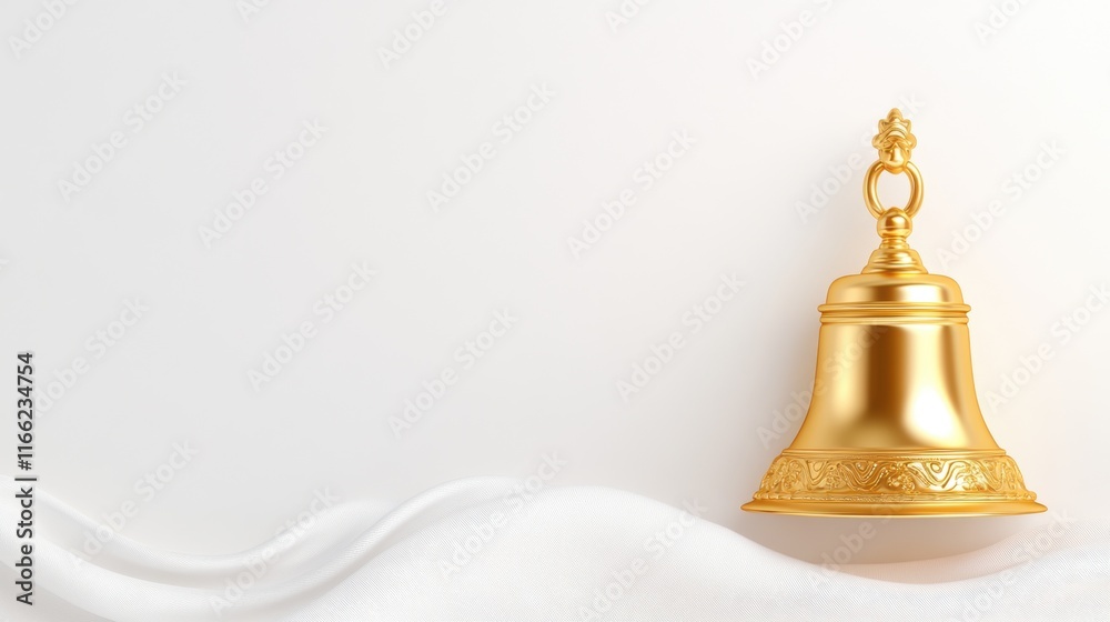 Elegant golden bell on silky white background Elegant golden bell on silky white background