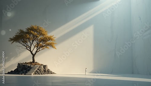 Serene Minimalist Tree Scene Digital Art Wallpaper photo