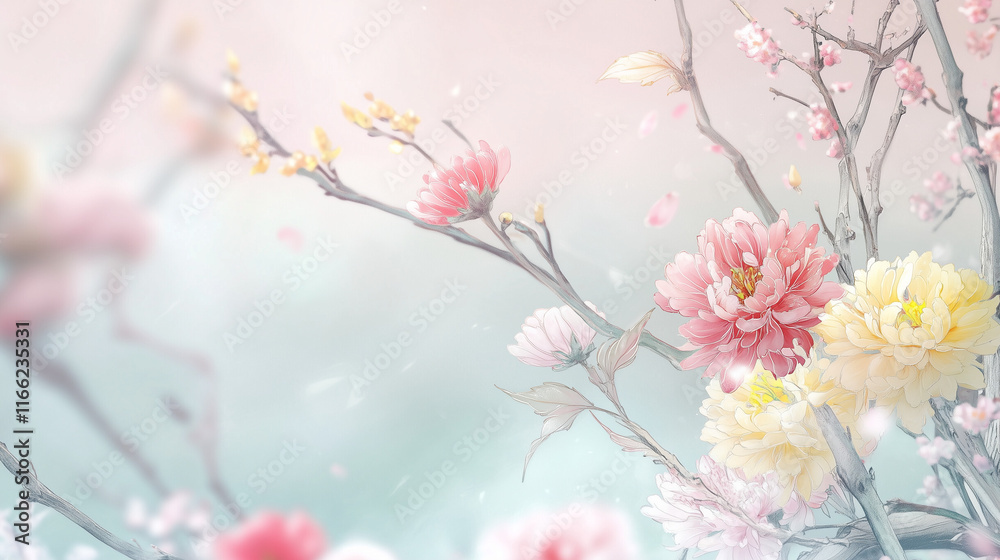 Obraz premium 和柄-梅と菊