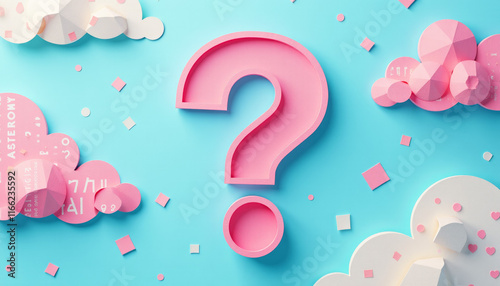 Pink Question Mark with Clouds Graphic Design