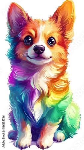 cute cartoon character puppy with rainbow colored fur